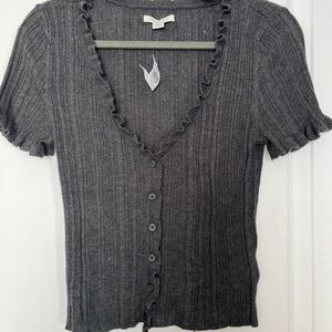 American Eagle Outfitters Charcoal Button-Down Top